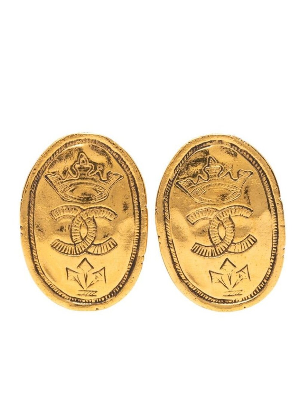 Chanel Vintage CC Logo Earrings Gold Plated